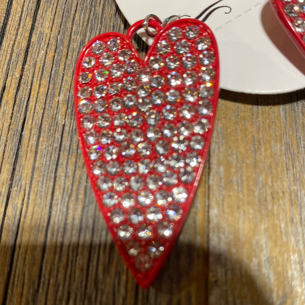 Red rhinestone heart earrings