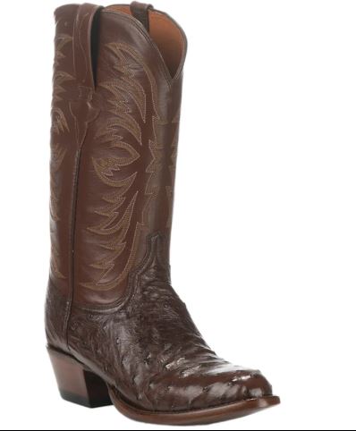 Lucchese Men's Brown and Sienna Full Quill Round Toe Exotic Cowboy Boots