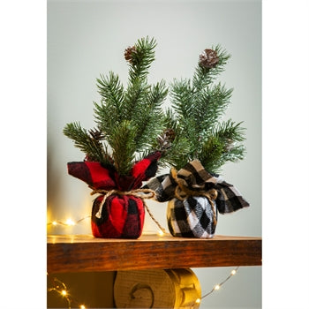 Pine Tree in Plaid Burlap Pot