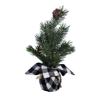 Pine Tree in Plaid Burlap Pot