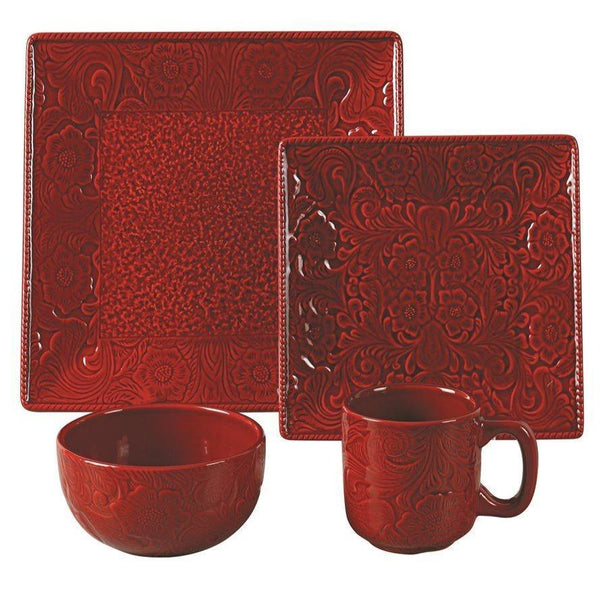 SAVANNAH 16-PC DINNERWARE SET, TURQUOISE & RED