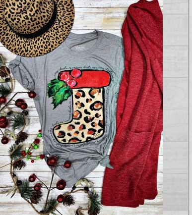 Callies Leopard Stocking Raglan T Shirt