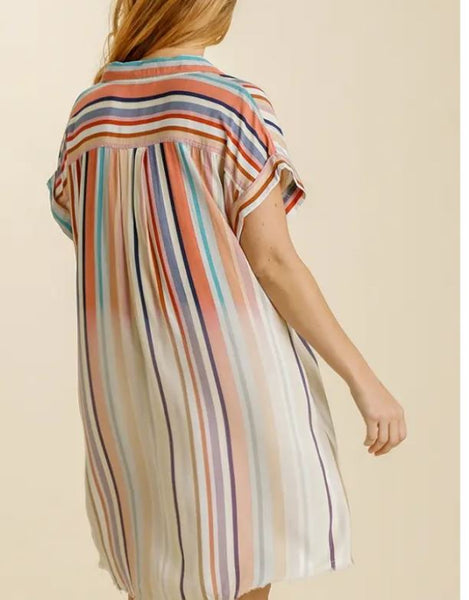 Striped Short Sleeve Button Down Dress