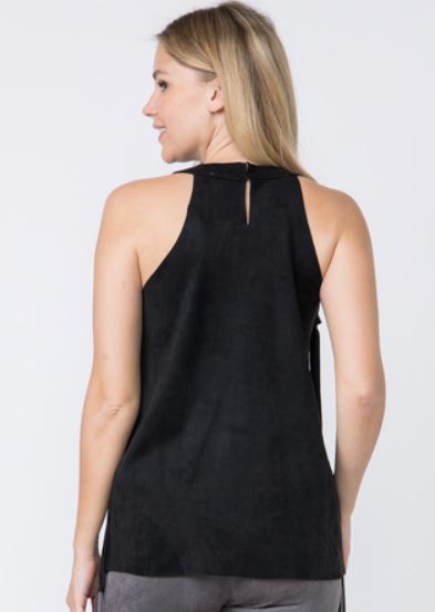 Black Suede Fringed Tank Top