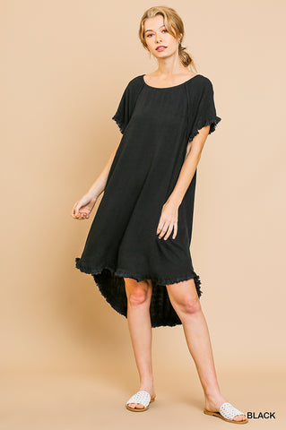 Linen Blend Black Pocket Dress- Reg/Plus