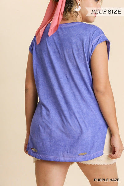 Purple Haze Garment Dyed Short Sleeve V-Neck Top - Plus