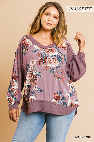 Floral Print Long Puff Sleeve Top